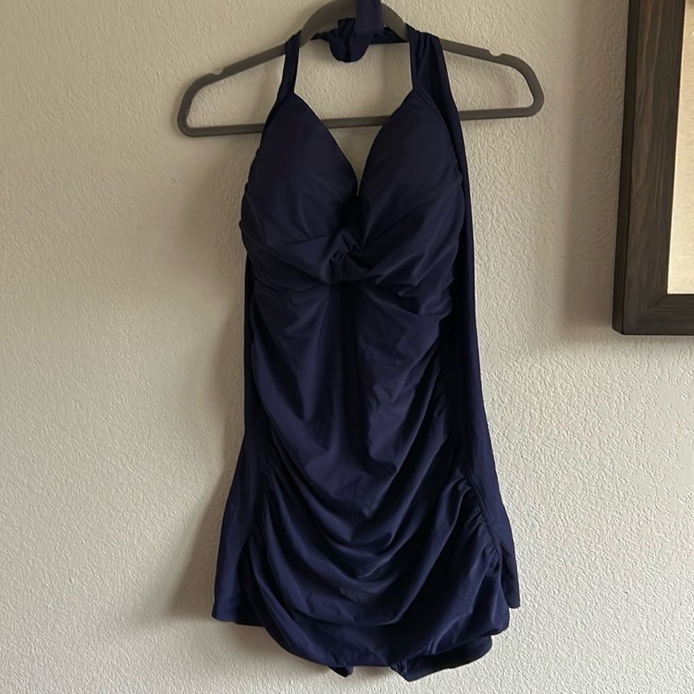 One piece swimsuit no tags never used shorts neck tye up Sz 2Xl